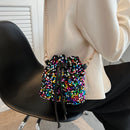 Fashion Sequins Bucket Shoulder Bag Women Chain Crossbody Drawstring Handbags