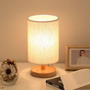 Bedside Table Lamp, Dimmable USB LED Light with Fabric Shade Wood Base (A) Newly