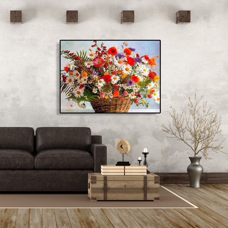 Painting By Numbers Kit DIY Basket Flower Canvas Oil Art Picture Craft