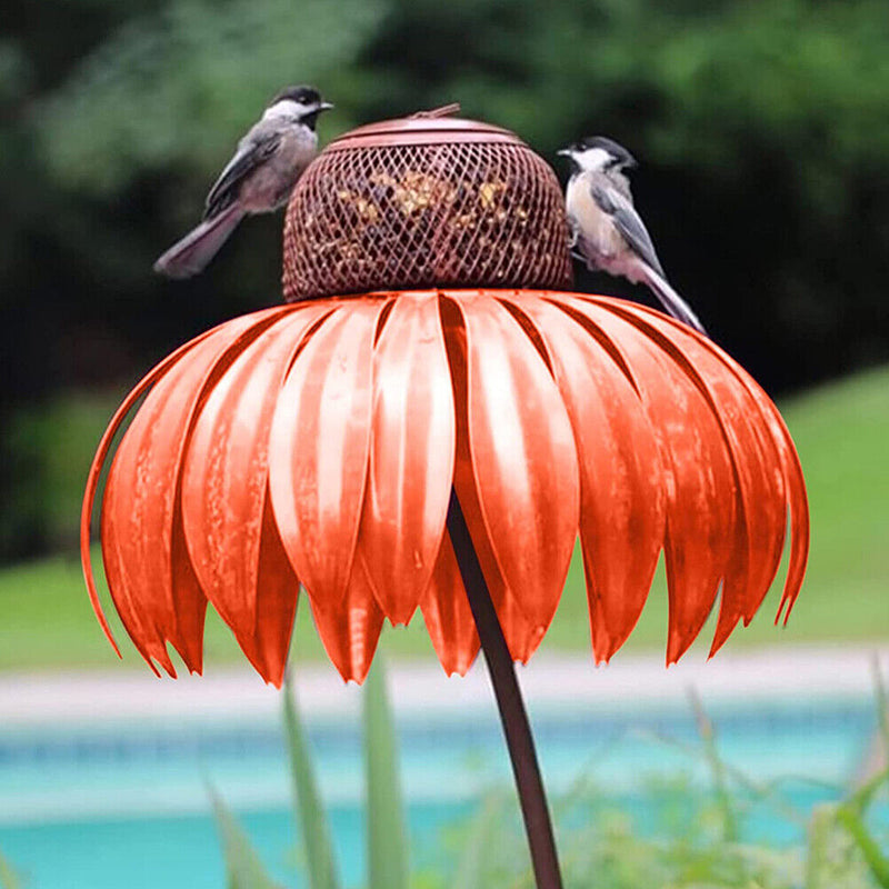 Bird Feeder Container Flower Sensation Orange Coneflower Metal Bird Feeder