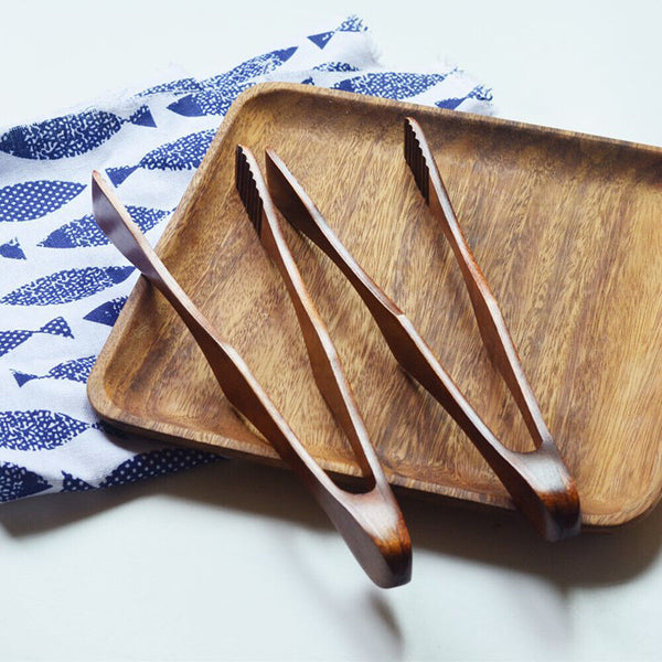 Wooden Toast Tongs Cooking Salad Bacon Steak Bread Cake Clip Kitchen Utensil Acc