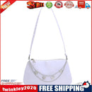 Ladies Nylon Shoulder Bag Solid Color Butterfly Chain Purse Handbag (White)