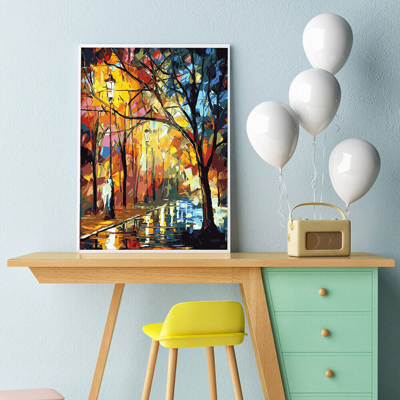 DIY Coded Acrylic Drawing Trees Street Landscape Oil Painting Kit by Numbers