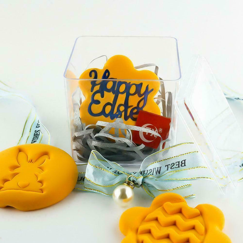 Happy Easter Egg Rabbit Cake Tool Acrylic Embossed Mold Fondant Baking H9T0