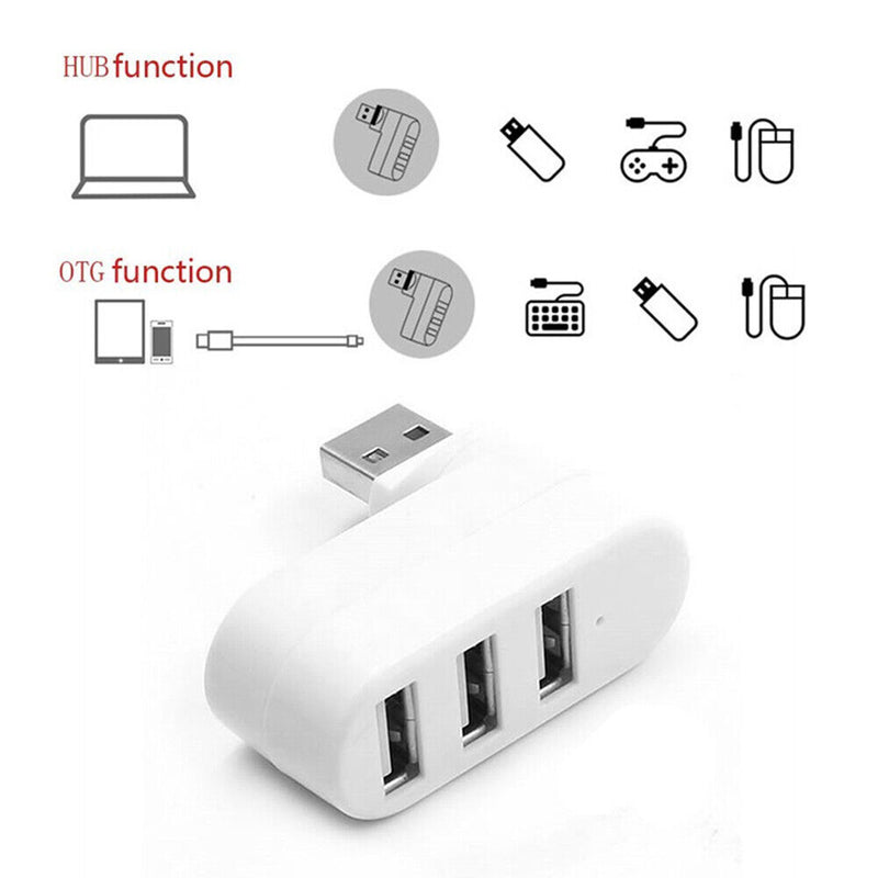 USB3.0 Hub Adapter Rotate High Speed U Disk Reader Splitter 3-Port (White)