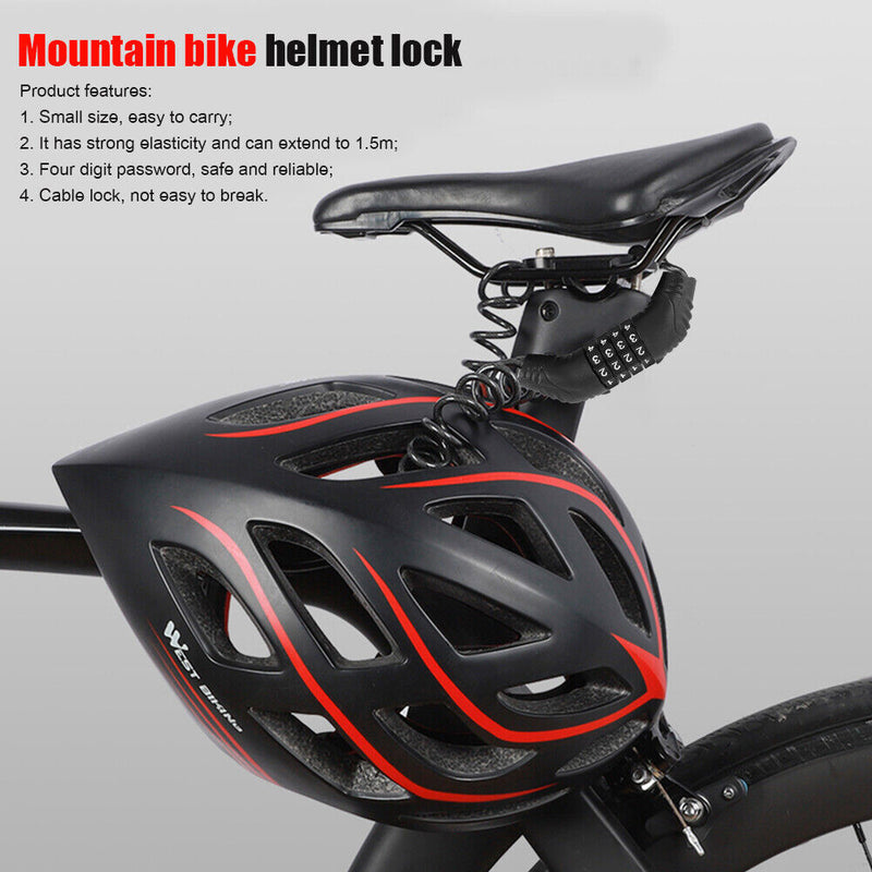 Steel Cable Security Bicycle Password Lock 4 Digit Anti-Theft Bike Helmet L