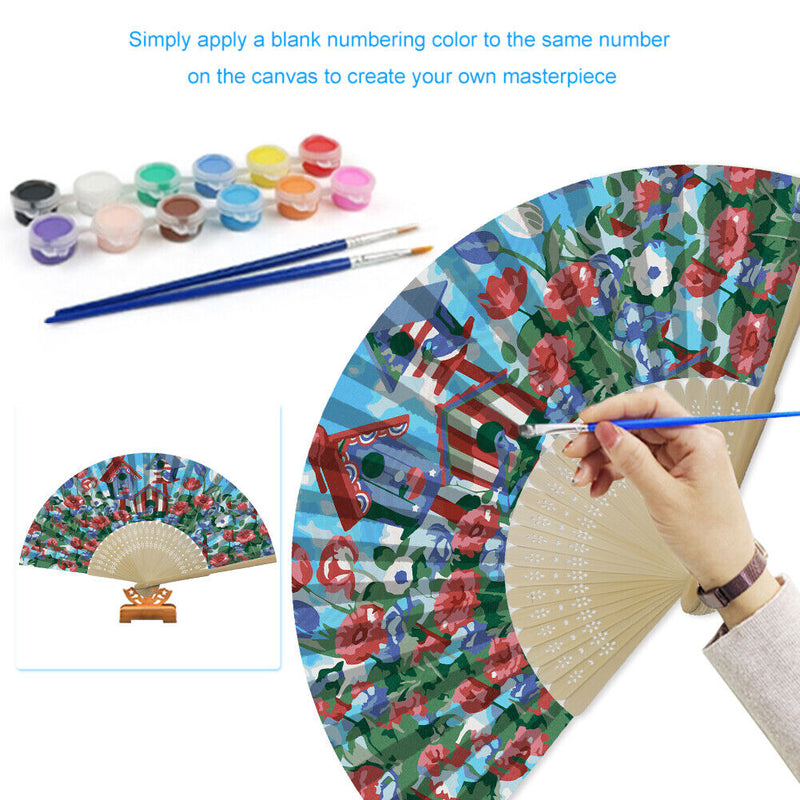 Oil Paint Folding Fan By Numbers DIY Bird Flower Painted Digital Oil Painting