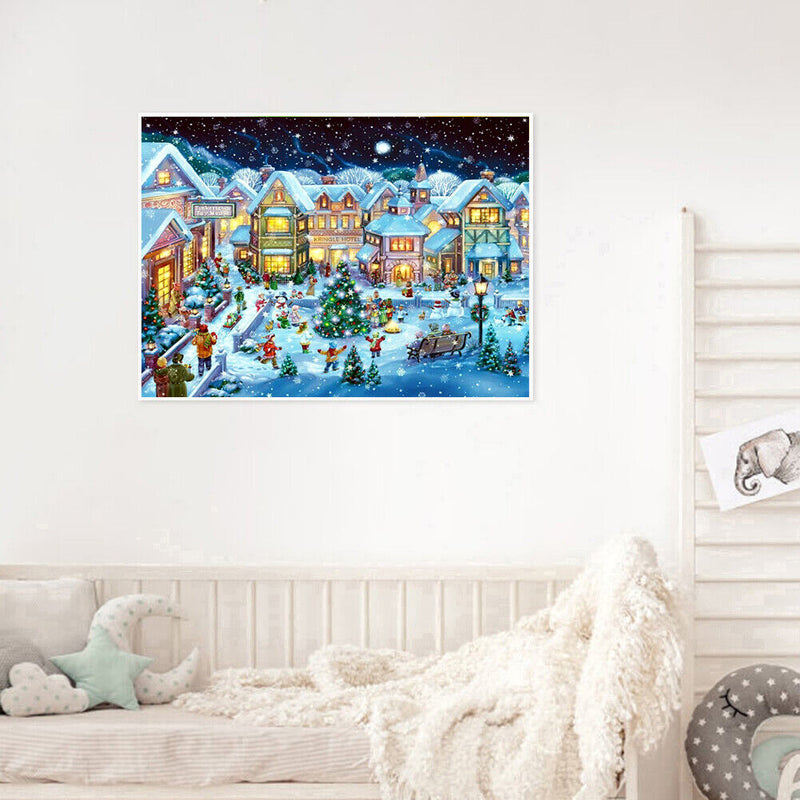 Frameless Painting By Number Christmas Snow Scene DIY Handmade Drawing On C