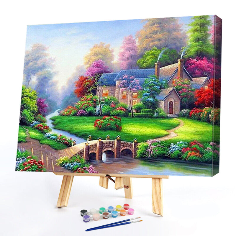 Hand Painted DIY Countryside View Oil Canvas Paint By Numbers Drawing Kit