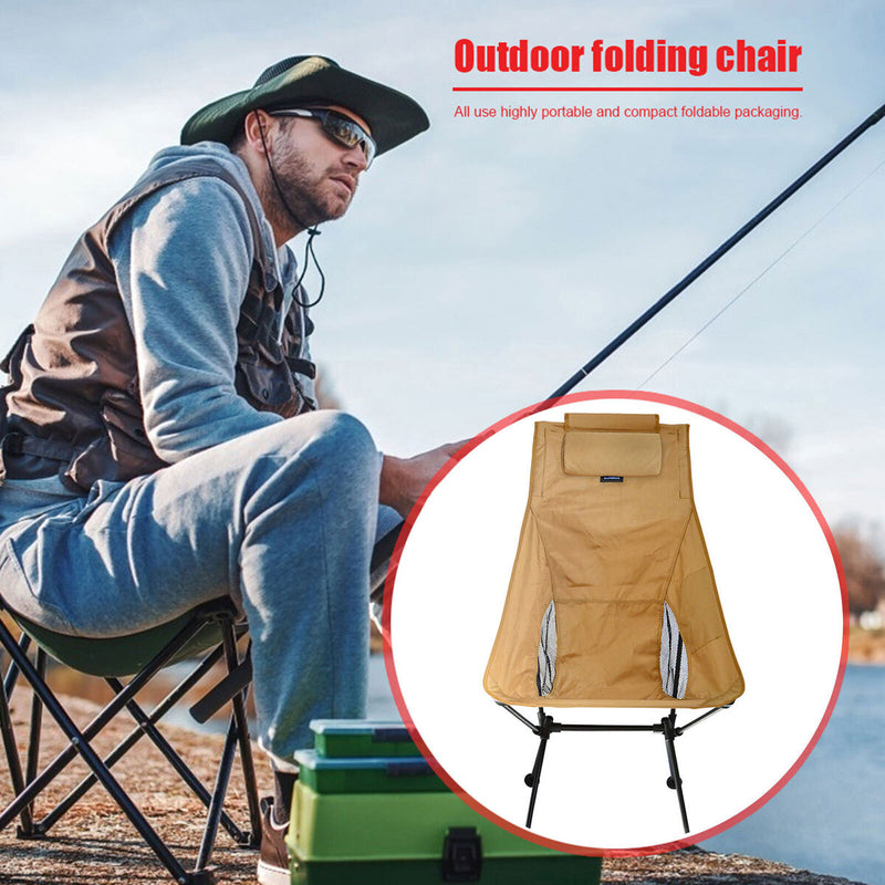 High Back Folding Chair - Side Storage Pocket & Carry Bag Waterproof Moon C