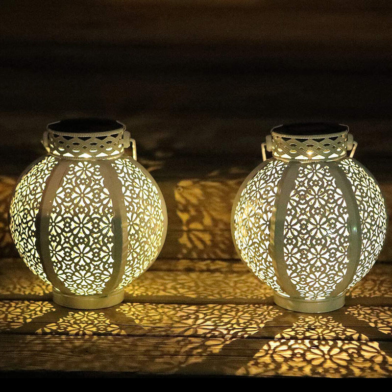 Hollowed Solar Lanterns - Outdoor Hanging Wrought Iron Landscape Lights (B)
