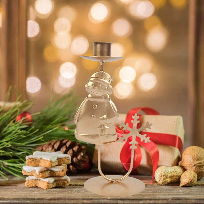 Snowman Santa Candle Holder Metal Lighting Candlestick Christmas Party Decor