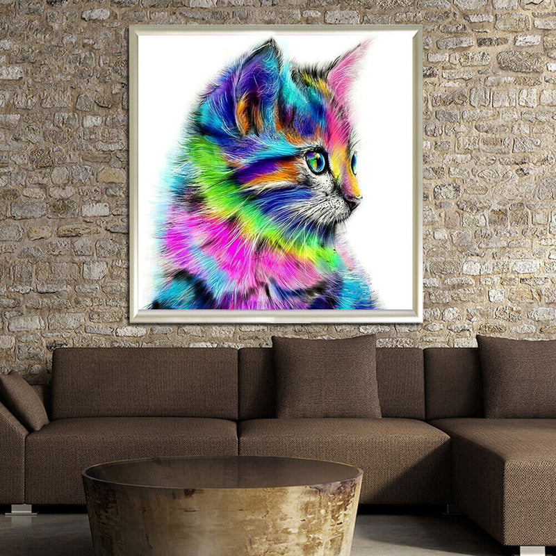 5D DIY Round Drill Diamond Painting Colorful Cat Cross Stitch Embroidery