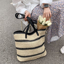 Summer Straw Shoulder Bags Women Striped Woven Beach Shopper Handbag (2)