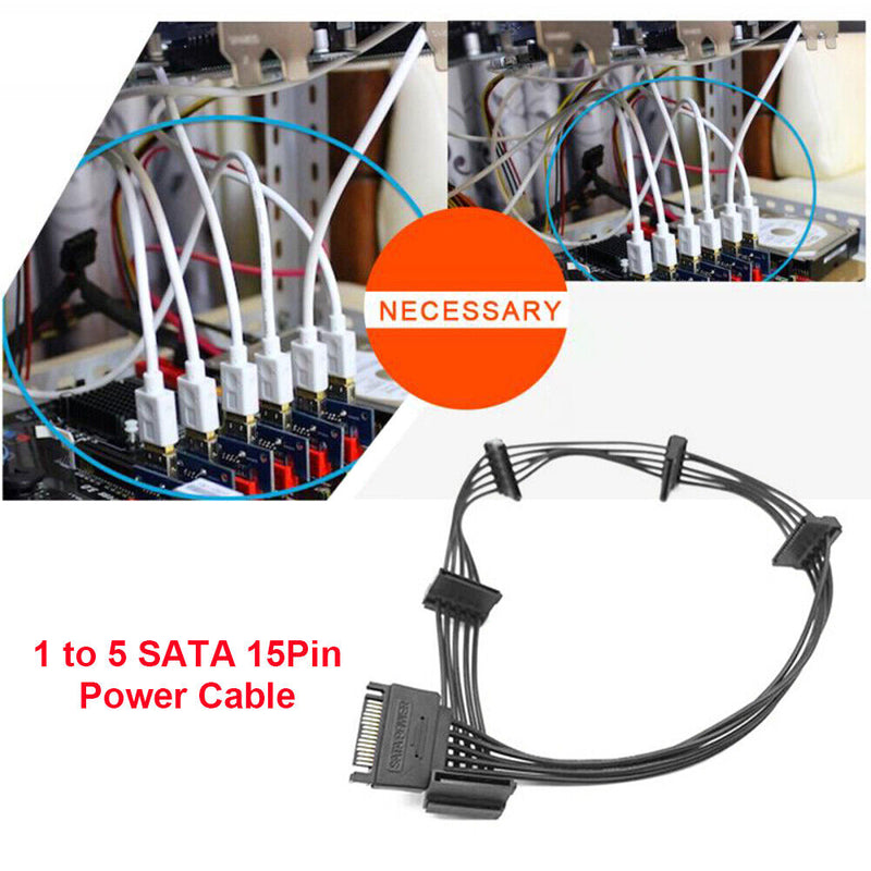 SATA 15Pin 1 to 5 Port Female Hard Drive Power Cord Extension Cable SATA Adapter