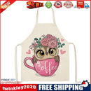 Coffee Owl Printed Kitchen Cotton Linen Apron Cooking Baking Bibs Tools