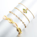 4pcs Boho Bee Shell Rhinestone Anklet Women Beach Food Chain Jewelry Gifts Newly