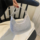 Crescent Diamonds Handbag Women Leather Rhinestones Shoulder Underarm Tote Purse