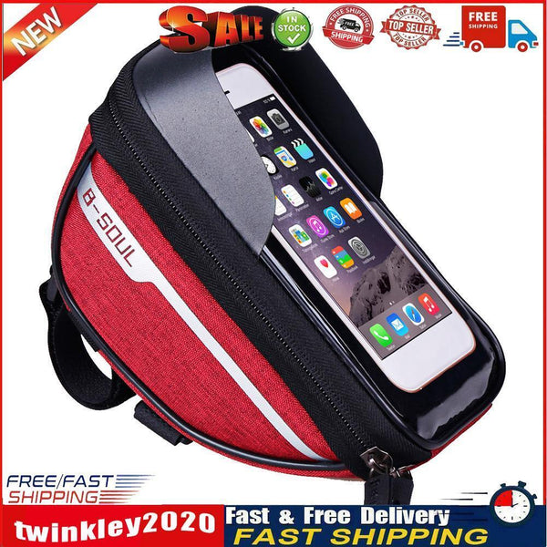 Bike Front Frame Touch Screen Waterproof Phone Bag Top Tube Pannier (Red) Newly