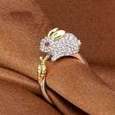 Women Girl Cute Rabbit Animal Crystals Adjusted Jewelry Rings B7D6 E3D1