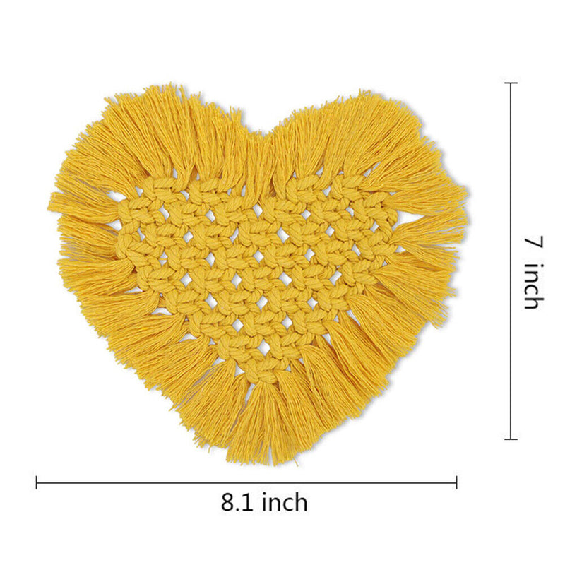 Love Heart Macrame Cup Pad Cotton Rope Braid Mug Coaster Mat for Kitchen Bar