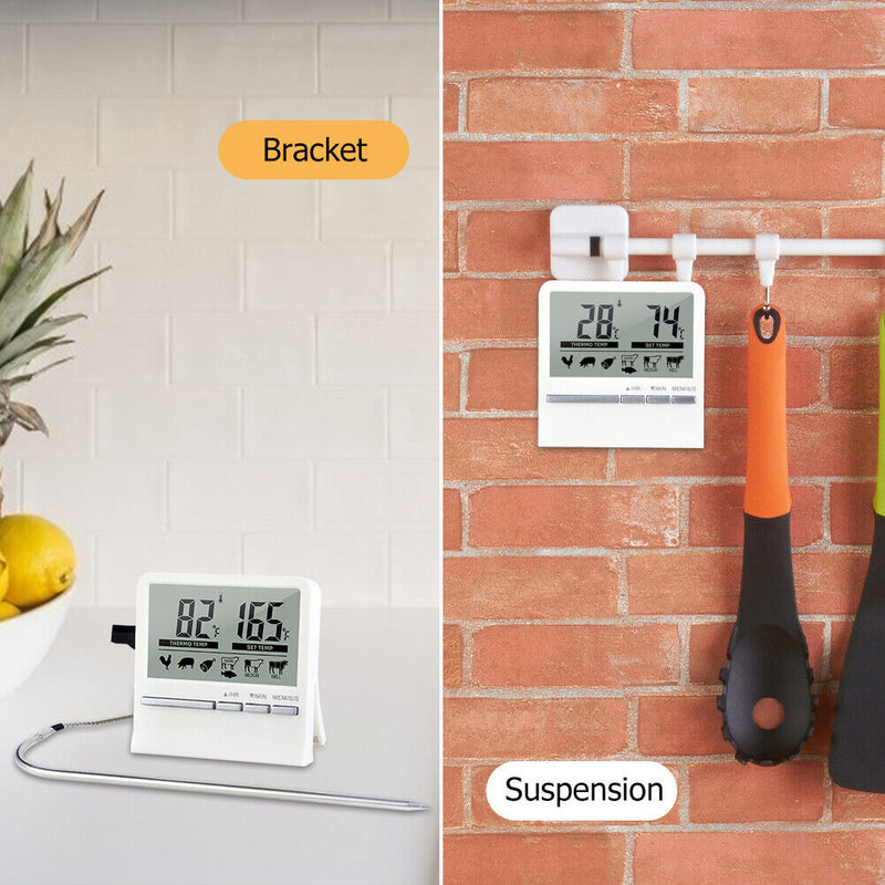 Digital Kitchen Grill Thermometer LCD Display Long Probe Cook Alarm Timer