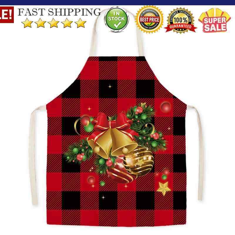 Linen Bells Plaid Printed Apron Kitchen Dinner Women Household Cleaning Pin