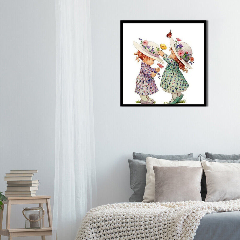 Hand Painted Oil Paint by Numbers DIY Two Girls Drawing Wall Art Decoration Gift