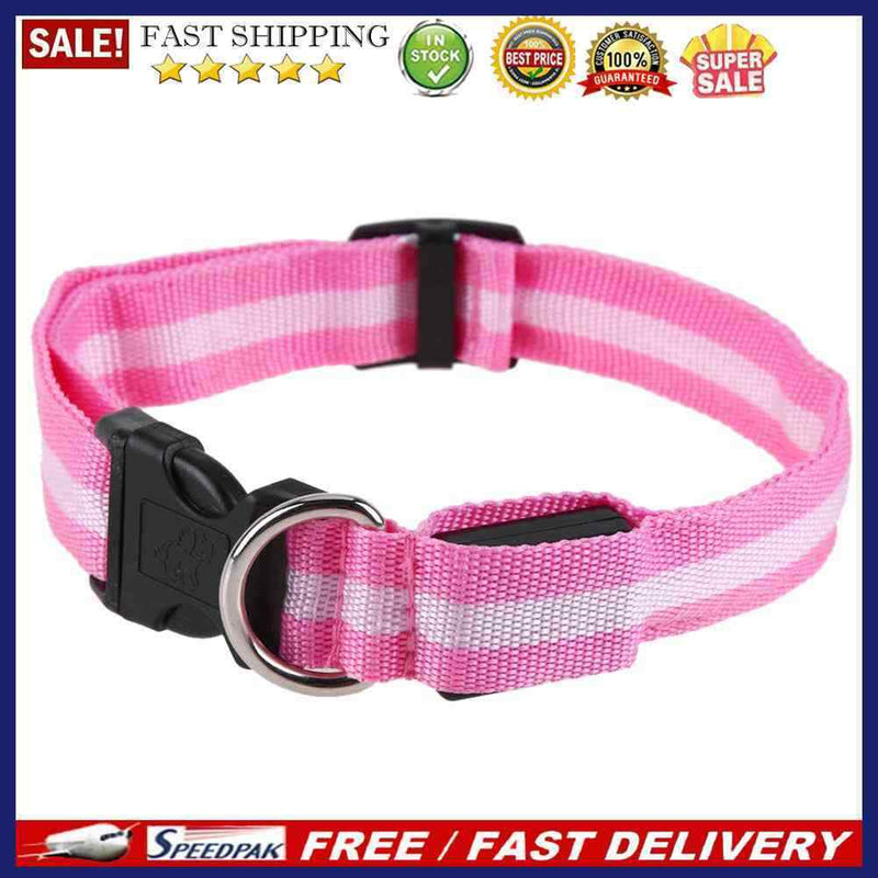 2.5cm LED Night Flashing Dog Pet Necklace Nylon Collar Leash(Pink/S)