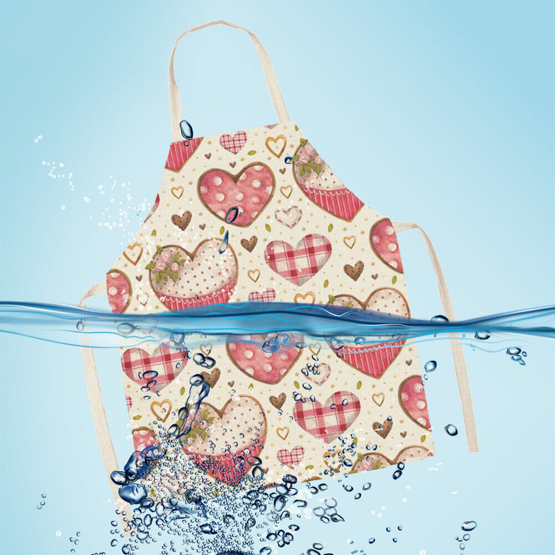 Heart Print Kitchen Linen Apron Waterproof Home Cooking Bibs (82x68cm)