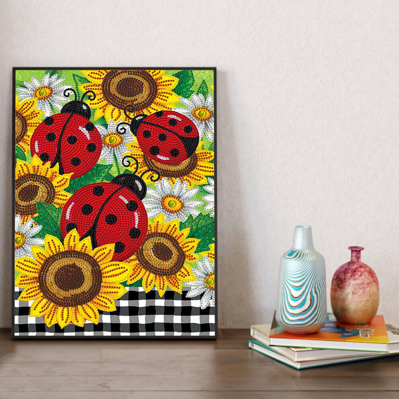 Diamond Drawing Sunflower Ladybug Specially Shaped Partial Drill 5D DIY Cr