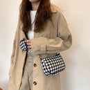 Retro Houndstooth Shoulder Bag Round Purse Women Composite Bags (Black)