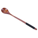 Long Handle Wooden Spoon Dessert Coffee Stirring Spoon(Brown)(Black thread)