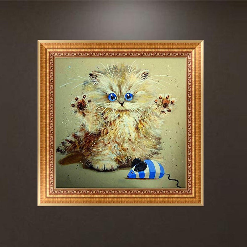 DIY 5D Round Diamond Rhinestone Cross Stitch Painting Home Decor Cute Cat