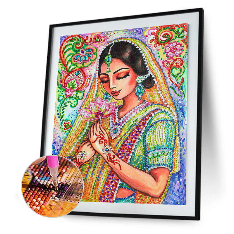 Partial Special Diamond Painting Girl Holding Lotus 5D Rhinestone Mosaic Picture