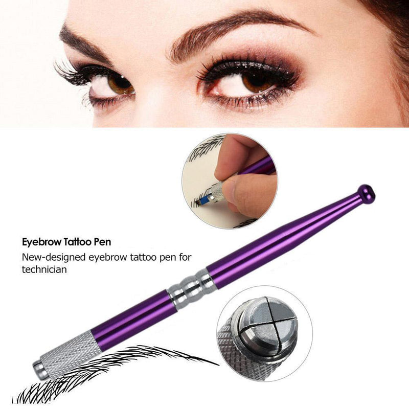1pc Manual Tattoo Roller Pen+5pcs Pins Set Eyebrow Microblading Tool(Purple