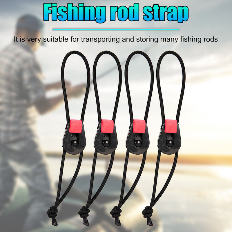 Elastic Fishing Rod Tie Strap Bungee Leash Pole Tie Down Wrap Band (4pcs) Newly