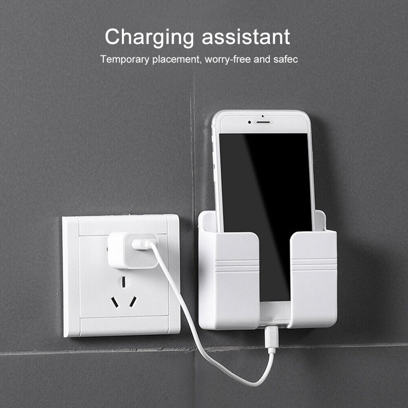 Wall Mounted Mobile Phone Charging Organizer Storage Box Stand Rack (White)