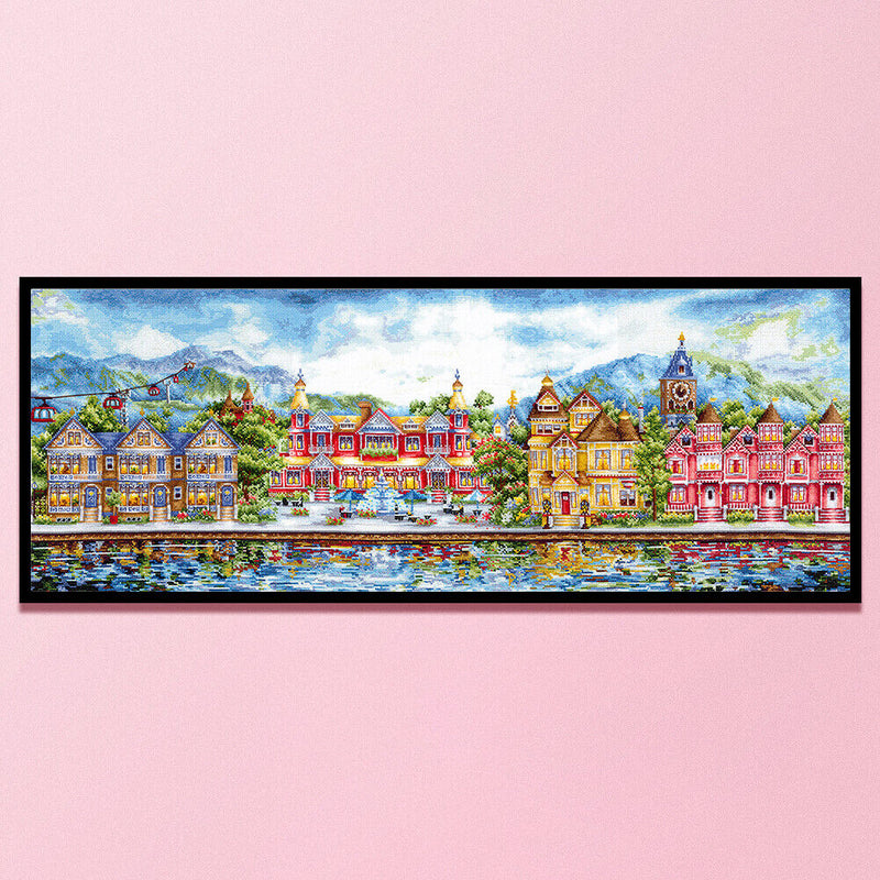 14CT Counted Full Cross Stitch DIY Victoria Dock Hand Paint Room Decor 70x28cm