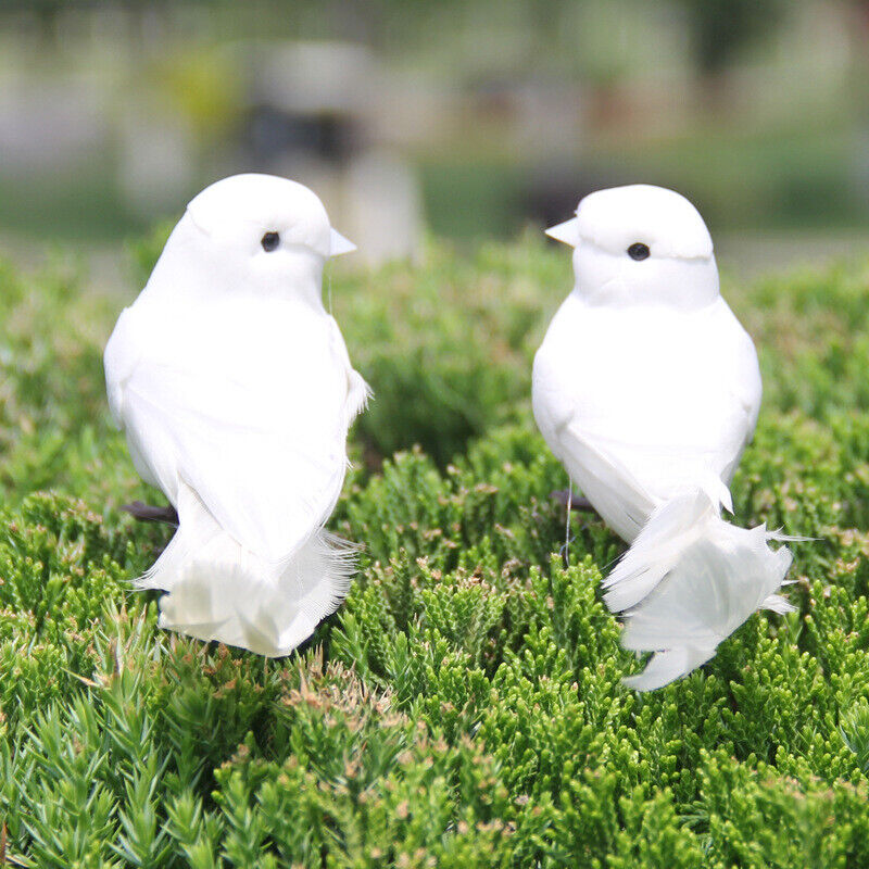 2pcs White Feather Artificial Foam Doves Lover Peace Doves Bird Home Decor