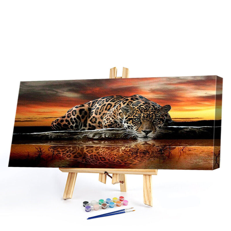 Sunset Leopard Oil Paint By Numbers Kits Canvas Picture DIY Home Decoration Gift