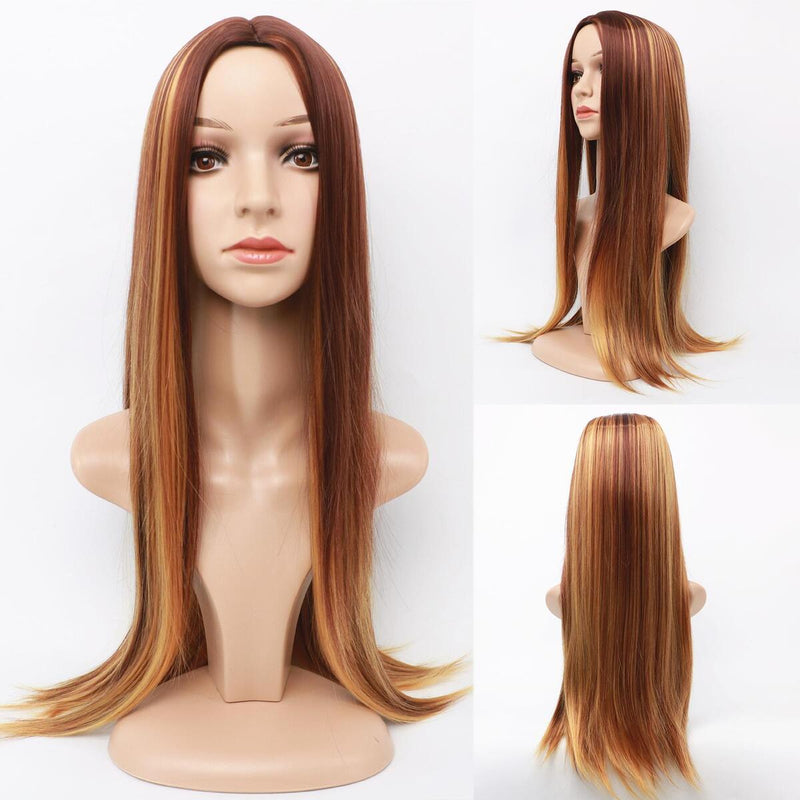 Women Fashion Ombre Brown Human Hair Wigs Brazilian Full Long Straight Front Wi~