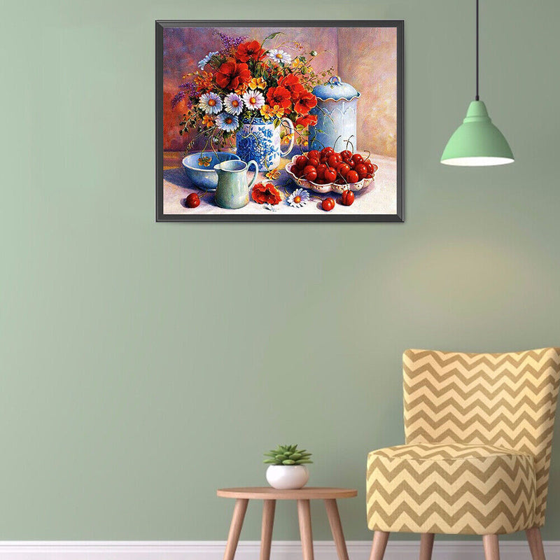 Cherry and Flower Oil Paint By Numbers Kit Hand Painted Home Decoration No Frame