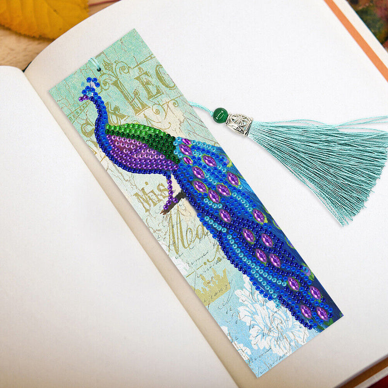 2pcs Peacock DIY Special Shaped Diamond Painting Leather Tassel Bookmark Newly