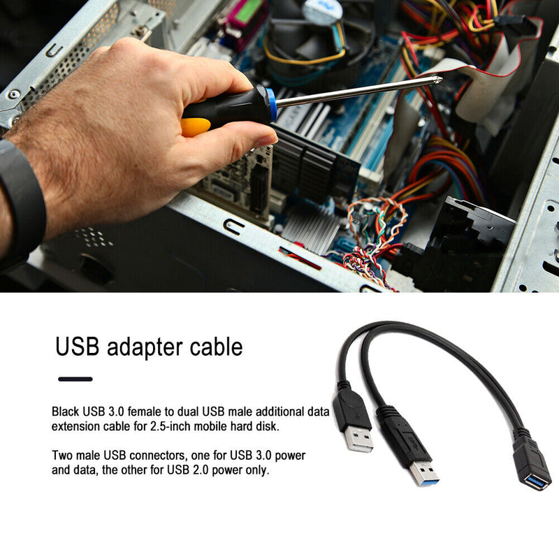 USB 3.0to Dual USB Extra Power Data Extension Cable for 2.5 inch External HDD