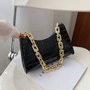Women Alligator Pattern PU Solid Color Thick Chain Shoulder Underarm Hobos Bag