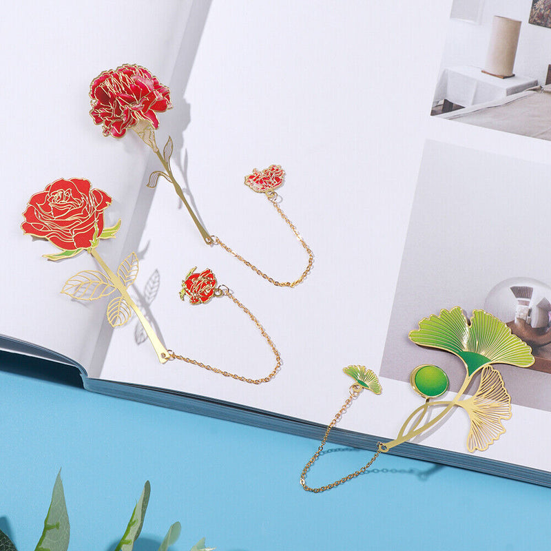 Style Pendant Lotus Leaf Brass Bookmark Book Clip Painted Pagination Mark