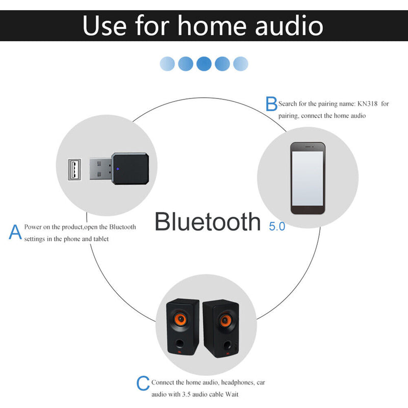 KN318 Wireless Bluetooth-compatible 5.1 Receiver 3.5mm Jack for Car Music A