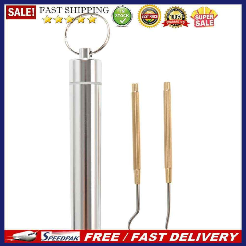 Metal Toothpick Waterproof Camping Oral Teeth Cleaning Tool w/Storage Contain