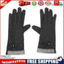 Women Touch Screen Mittens Sheep Wool Winter Bowknot Glove (Gray)